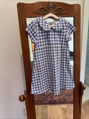 Hanna Andersson Blue and White Gingham Dress with Peter Pan Collar